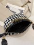 Two Tone Houndstooth Pattern Chain Decor Waist Bag