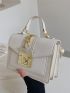 Litchi Embossed Chain Decor Twist Lock Flap Square Bag