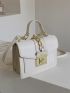 Litchi Embossed Chain Decor Twist Lock Flap Square Bag