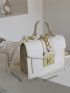 Litchi Embossed Chain Decor Twist Lock Flap Square Bag