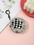 Faux Pearl Decor Checkered Flower Graphic Bag Charm
