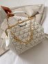 Quilted Chain & Faux Pearl Decor Kiss Lock Ruched Bag