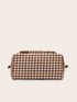 Letter Patched Detail Houndstooth Pattern Duffel Bag