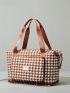 Letter Patched Detail Houndstooth Pattern Duffel Bag