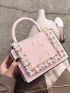 Mini Floral Embroidered Faux Pearl Decor Flap Square Bag