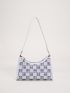 Small Baguette Bag Studded Decor Plaid Pattern