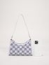 Small Baguette Bag Studded Decor Plaid Pattern