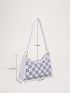 Small Baguette Bag Studded Decor Plaid Pattern