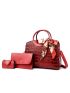 3pcs Twilly Scarf Decor Crocodile Embossed Tote Bag Set