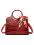 3pcs Twilly Scarf Decor Crocodile Embossed Tote Bag Set