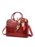 3pcs Twilly Scarf Decor Crocodile Embossed Tote Bag Set