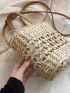 Hollow Out Drawstring Design Straw Bag