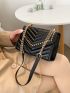 Mini Chevron Detail Studded Decor Flap Chain Square Bag