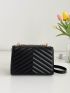 Mini Chevron Detail Studded Decor Flap Chain Square Bag