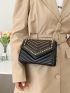 Mini Chevron Detail Studded Decor Flap Chain Square Bag