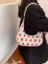 Strawberry Pattern Faux Pearl Decor Hobo Bag