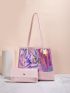 Holographic Letter Graphic Shoulder Tote Bag With Purse