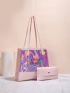 Holographic Letter Graphic Shoulder Tote Bag With Purse