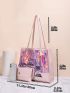 Holographic Letter Graphic Shoulder Tote Bag With Purse