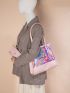 Holographic Letter Graphic Shoulder Tote Bag With Purse