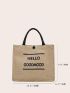 Letter Graphic Button Detail Tote Bag