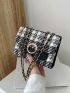 Mini Plaid Pattern Faux Pearl Decor Flap Chain Square Bag