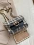 Mini Plaid Pattern Faux Pearl Decor Flap Chain Square Bag