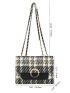 Mini Plaid Pattern Faux Pearl Decor Flap Chain Square Bag