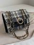 Mini Plaid Pattern Faux Pearl Decor Flap Chain Square Bag