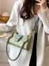 Embossed Detail Buckle Decor Baguette Bag