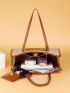 3pcs Contrast Binding Shoulder Tote Bag Set