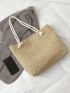 Medium Straw Bag Minimalist Double Handle For Vacation