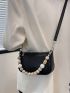 Embossed Detail Bead Decor Baguette Bag