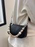 Embossed Detail Bead Decor Baguette Bag