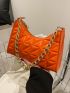 Quilted Pattern Chain Baguette Bag