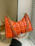 Quilted Pattern Chain Baguette Bag