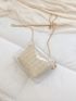 Mini Button Decor Transparent Chain Straw Detail Square Bag