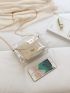 Mini Button Decor Transparent Chain Straw Detail Square Bag