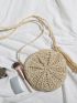 Tassel Decor Straw Circle Bag