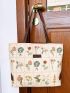 Floral Graphic Canvas Shoulder Tote Bag