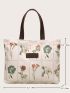 Floral Graphic Canvas Shoulder Tote Bag