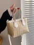 Contrast Binding Double Handle Straw Bag