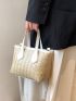 Contrast Binding Double Handle Straw Bag