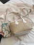 Contrast Binding Double Handle Straw Bag