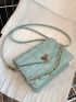 Embossed Detail Heart & Chain Decor Flap Square Bag