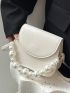 Faux Pearl Decor Flap Saddle Bag