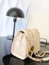 Mini Faux Pearl & Chain Decor Quilted Flap Chain Square Bag