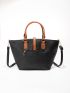 Twist Lock Color Block Top Handle Bag With Bag Charm