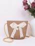 Mini Bow & Faux Pearl Decor Straw Bag