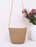 Mini Bow & Faux Pearl Decor Straw Bag